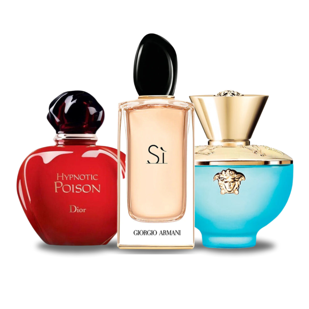 3 Perfumes Dior HYPNOTIC POISON, Giorgio Armani SÌ y Versace DYLAN TURQUOISE 100ml (Eau de Parfum)