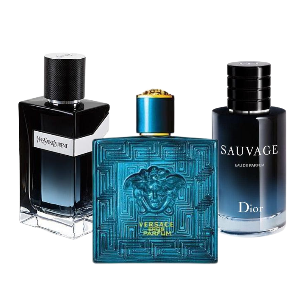 3 Perfumes Dior SAUVAGE, Yves Saint Laurent Y MEN y Versace EROS