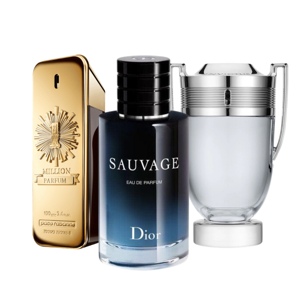 3 Perfumes Paco Rabanne ONE MILLION, Dior SAUVAGE y Paco Rabanne INVICTUS (Eau de Parfum)