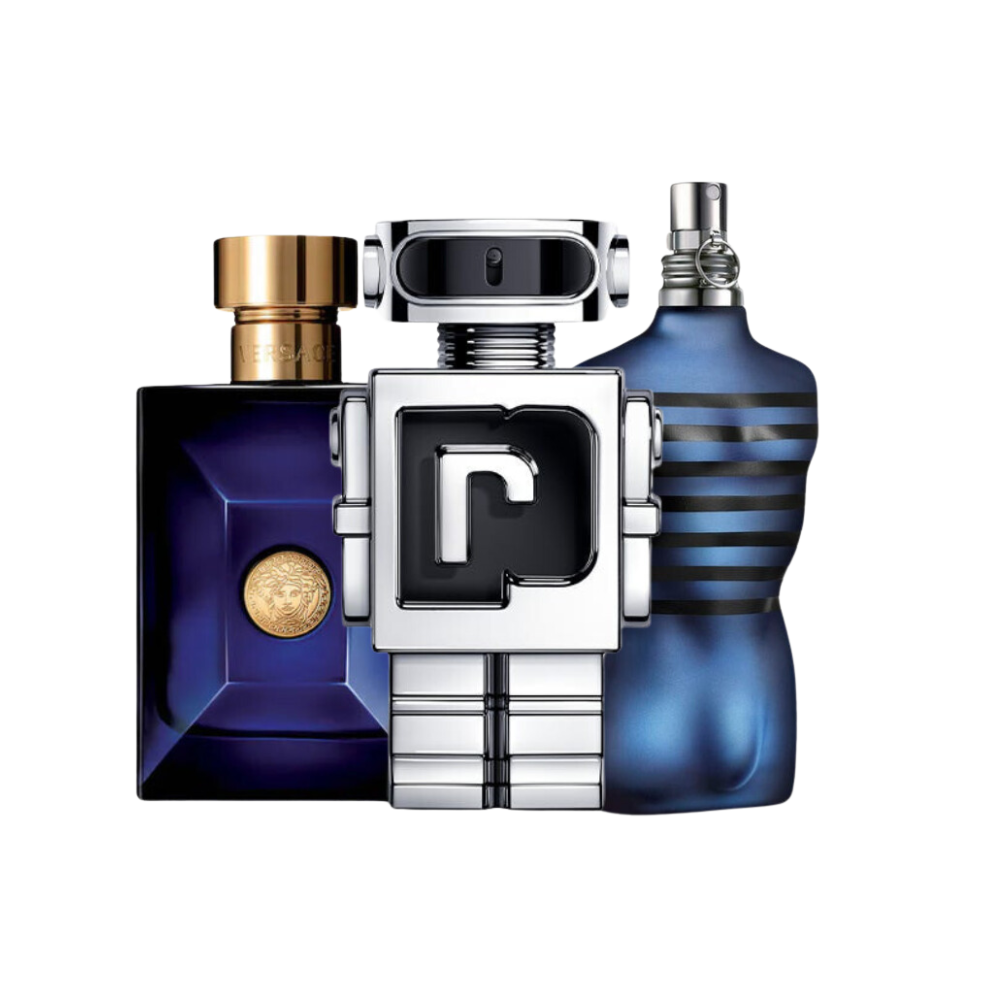 3 Perfumes Versace DYLAN BLUE, Paco Rabanne PHANTOM y Jean Paul Gaultier ULTRA MALE (Eau de Parfum)