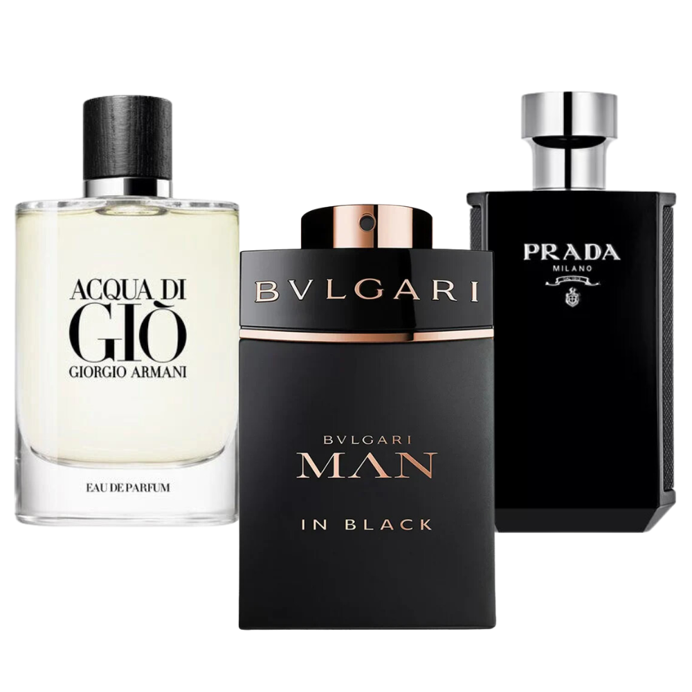 3 Perfumes Bvlgari In Black, Giorgio Armani Acqua Di Gio, L'Homme Prada Intense (Eau Parfum)