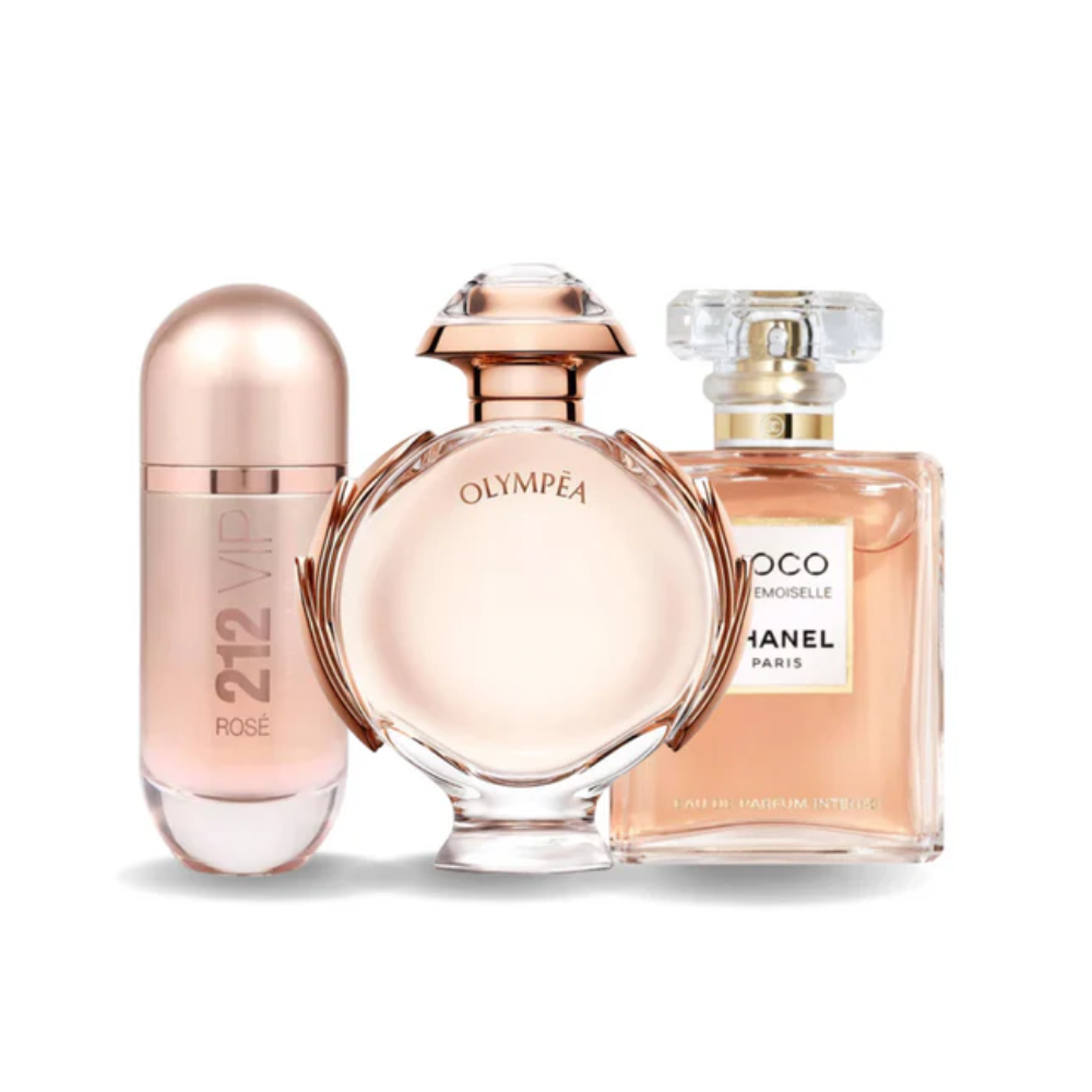 3 Perfumes Carolina Herrera 212 VIP ROSÉ,  Paco Rabanne OLYMPÉA y Chanel COCO MADEMOISELLE (Eau de Parfum)