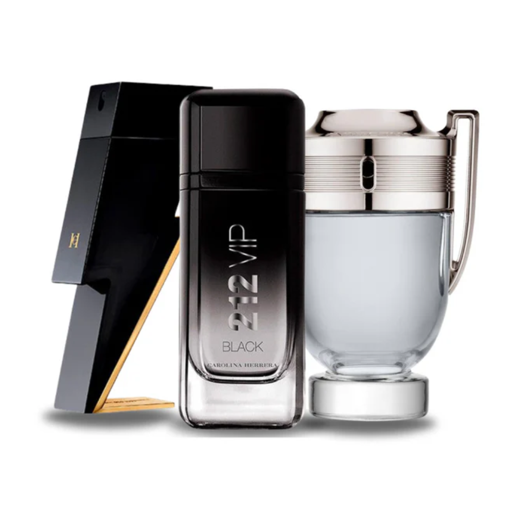 3 Perfumes Carolina Herrera BAD BOY, Carolina Herrera 212 VIP BLACK y Paco Rabanne INVICTUS 100ml (Eau de Parfum)